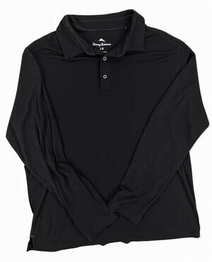 Tommy Bahama Black Long Sleeve Polo Size L Soft Tencel